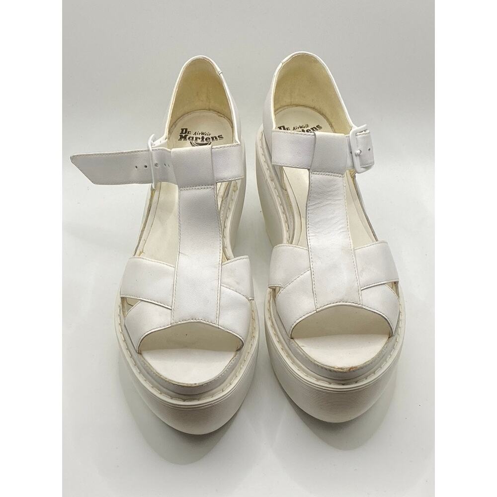 Dr. Martens White Platform T-Strap Wedge Sandals
